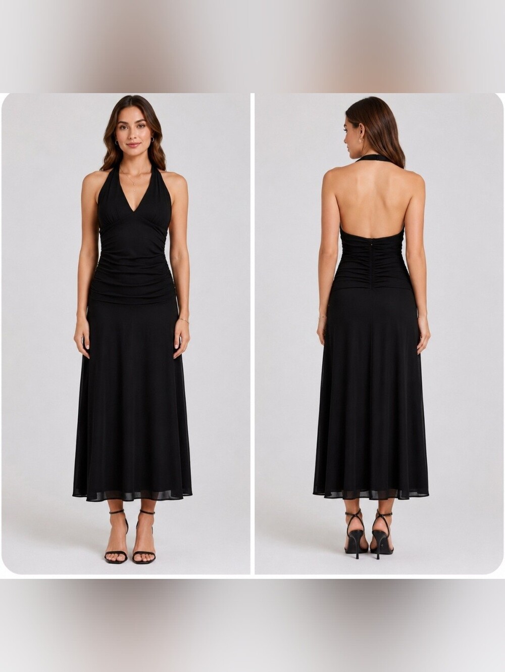 Laundry by Shelli Segal Black Ruched Midi Halter Cocktail Dress Size 12